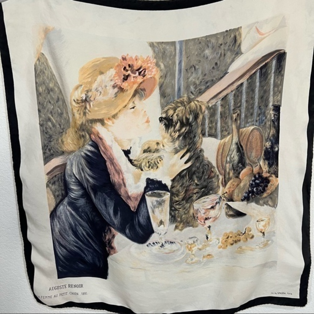 Spadem Paris Silk Scarf Auguste Renoir La Femme Au Petite Chien 30 x 30 Like New